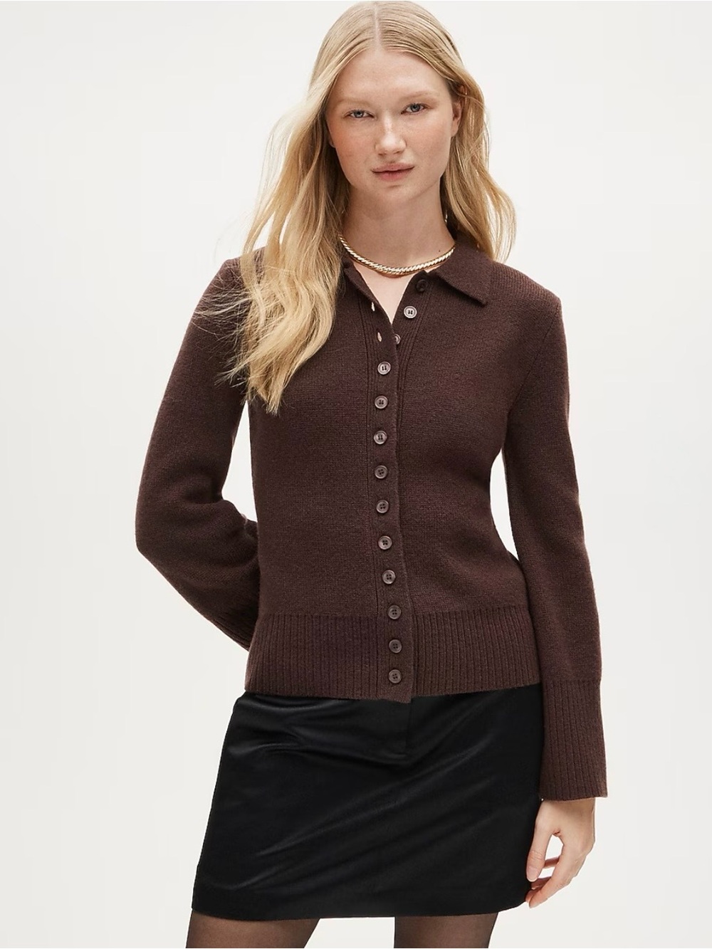 NWT J. CREW Milano-stitch cinched-waist cardigan chocolate cocoa 100% lambswool - Picture 2 of 13